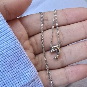 14k White Gold Dolphin Necklace
